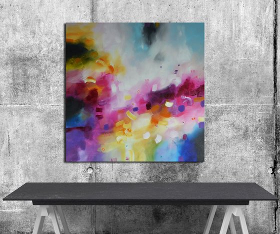 Abstract pink and purple painting - Garden of Delights series - Petals raining