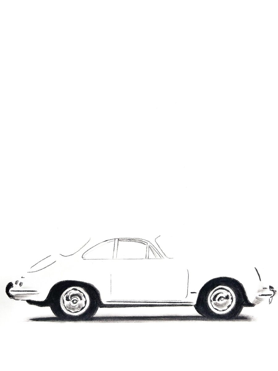 Photorealistic Transport Charcoal Drawing By Denny Stoekenbroek, 12 X 17, Less Is Drive, Original Artwork