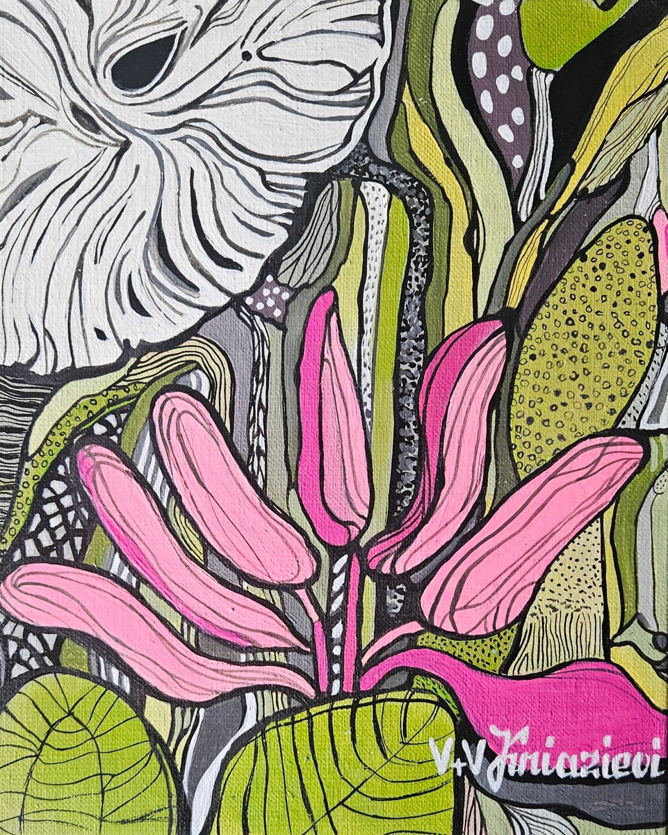 Abstract Acrylic Painting By V+V Kniazievi, 9 X 11", Psychedelic Herbs #7, Original Artwork