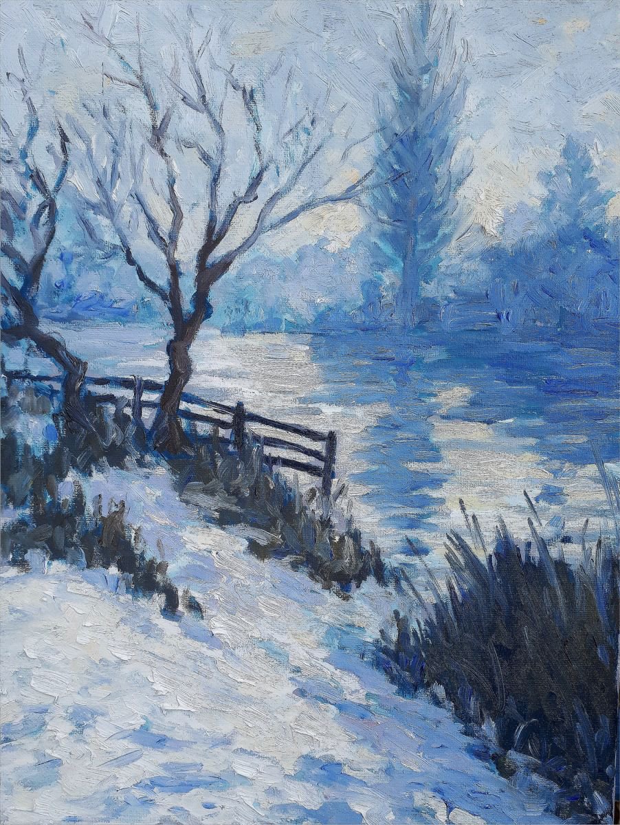 Landscape Oil Painting By Colin Ross Jack, 12 X 16, Snow Scene Vii, Original Artwork
