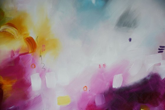 Abstract pink and purple painting - Garden of Delights series - Petals raining