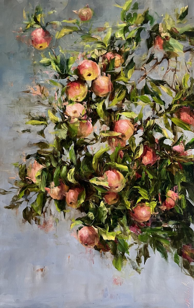 Impressionistic Botanical Oil Painting By Elena Mashajeva-Agraphiotis, 30 X 48, Abundance - Apples, Original Artwork