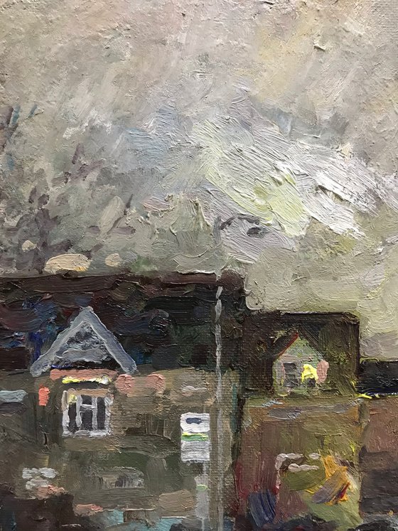 Original Oil Painting Wall Art Signed unframed Hand Made Jixiang Dong Canvas 25cm × 20cm landscape house on Cowley Road Small Impressionism Impasto