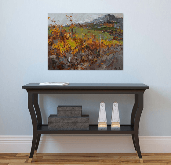 Autumn vineyard Landscape painting