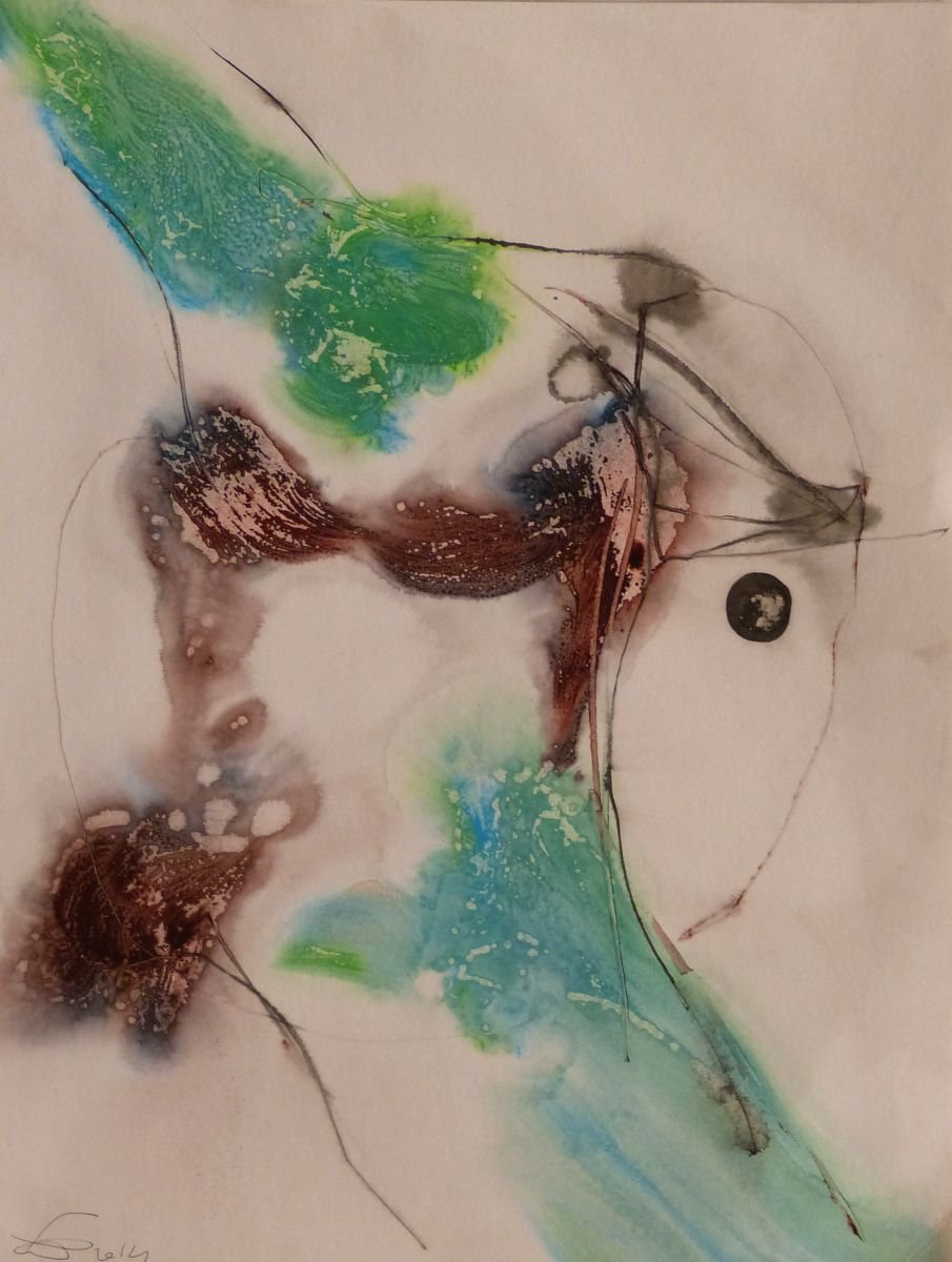 Abstract Botanical Acrylic Painting By Frederic Belaubre, 11 X 15, Prolegomena, Original Artwork