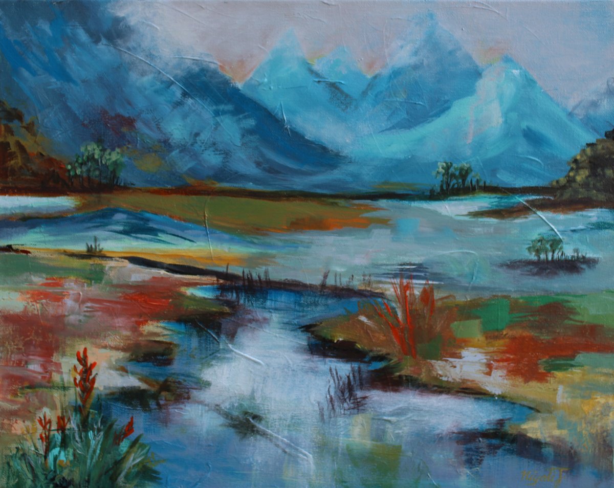 Impressionistic Landscape Acrylic Painting By Niyati Jiwani, 20 X 16", Echoes Of Peaks, Original Artwork