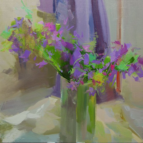 Oil floral painting "Bellflowers"