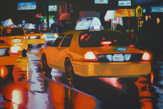 New York Taxi Cabs in the Rain