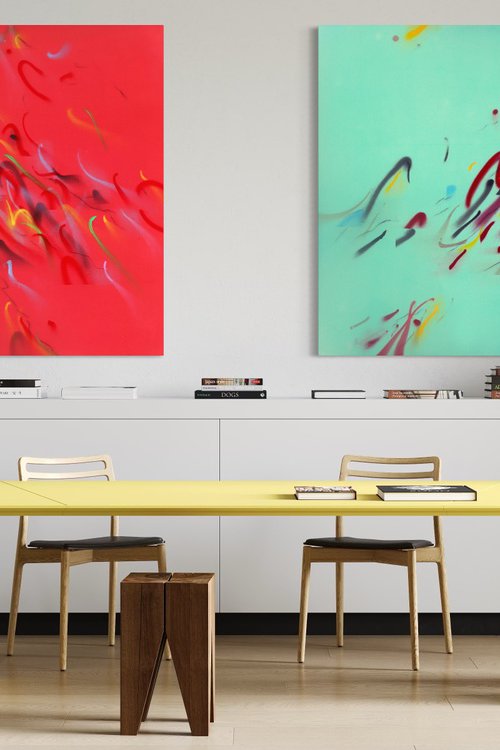 Diptych 'Blue And Red Notes" by Evgenia Makarova