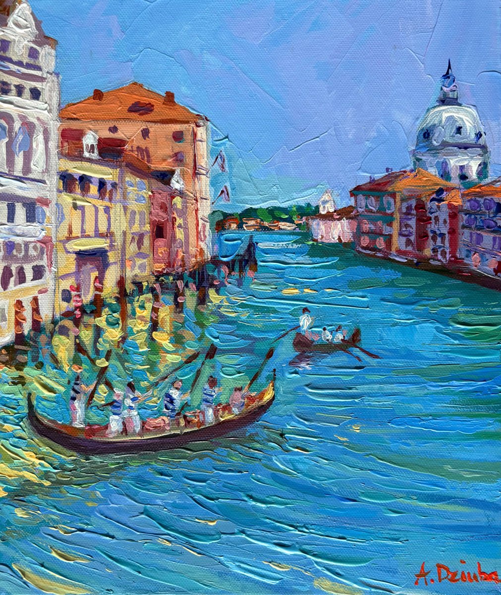 Impressionistic Landscape Acrylic Painting By Adriana Dziuba, 10 X 12, Venice Grand Canal, Original Artwork
