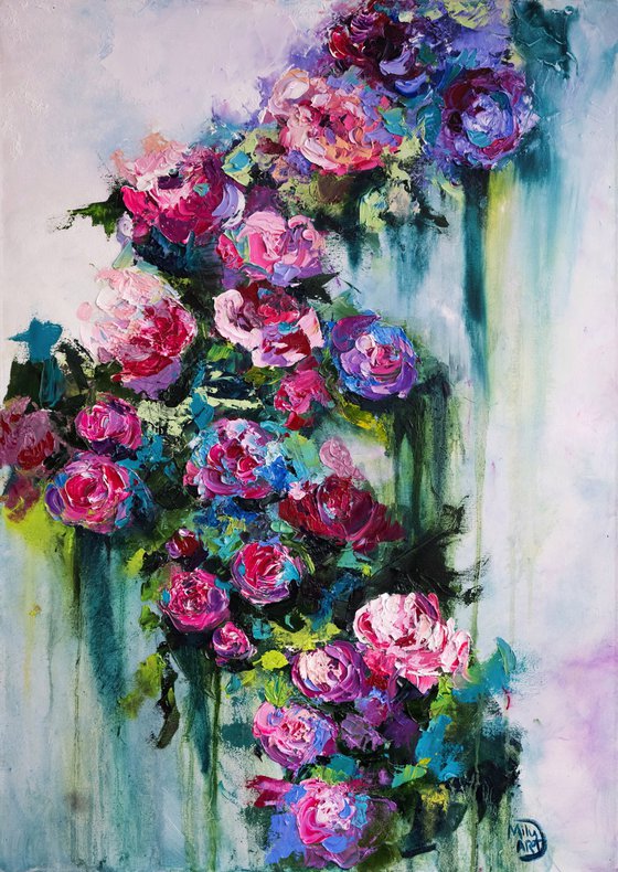 Textured Roses Oil Painting