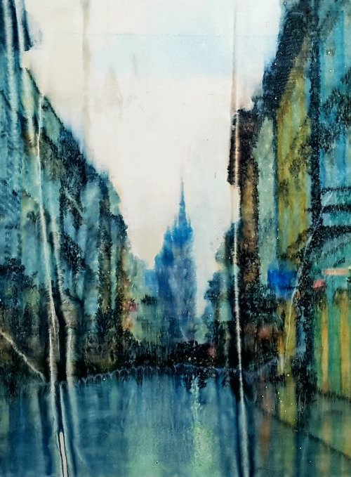 Krakow (n.330) - 85 x 48 x 2,50 cm - ready to hang - mix media painting on stretched canvas by Alessio Mazzarulli