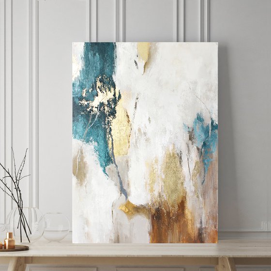 "Emerald Flow" Teal brown gold abstract art