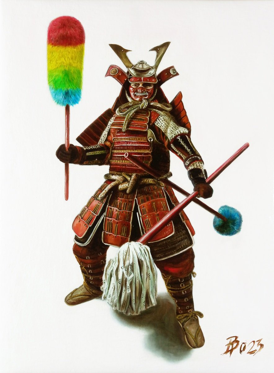 Photorealistic Portrait Oil Painting By Paolo Borile, 12 X 16", Samurai!, Original Artwork