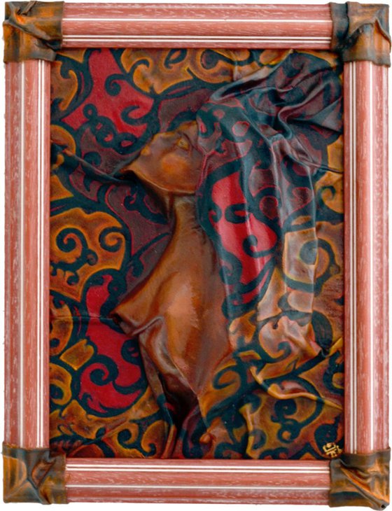 Nude women with the floral pattern - Leather art sculpture picture - Great for gift
