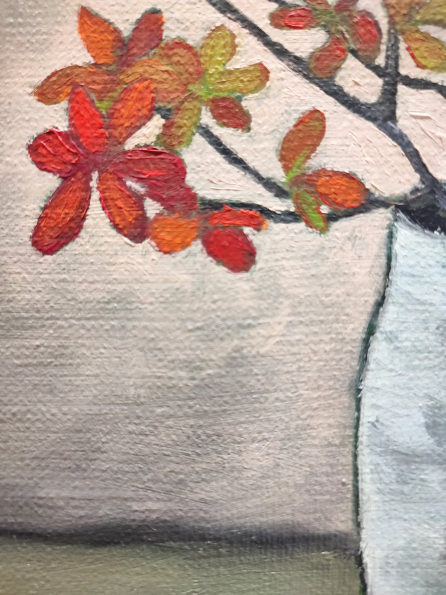 Impressionistic Botanical Oil Painting By Albina Urbanek, 19 X 19, Autumn Ikebana, Original Artwork