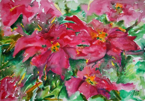 Poinsettia expression II / ORIGINAL PAINTING by Salana Art Gallery