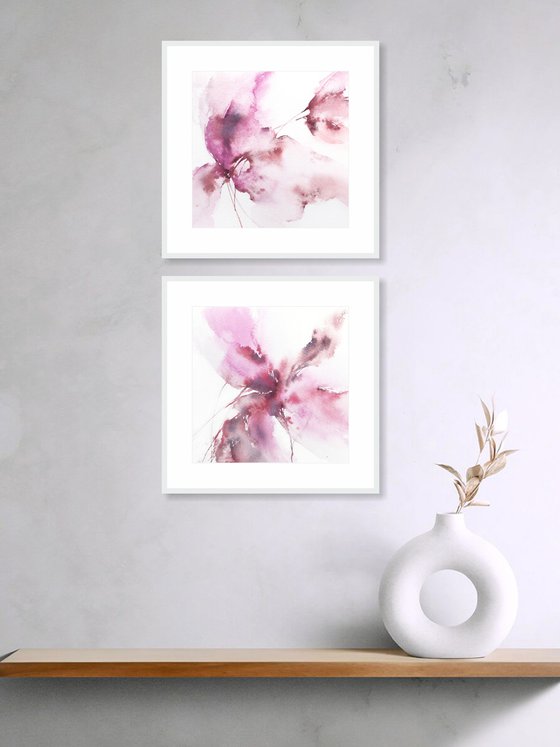 Pink flowers diptych
