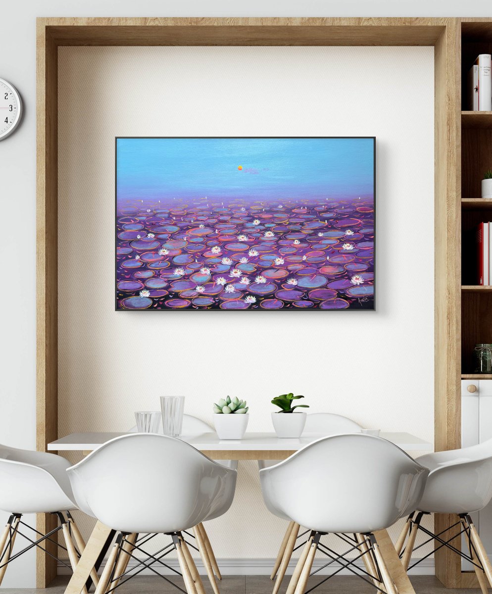 Impressionistic Landscape Acrylic Painting By Amita Dand, 36 X 24, The Blue Lagoon, Original Artwork