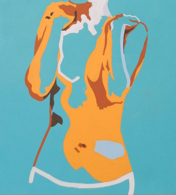 Standing Female Nude In Cerulean Blue and Yellow