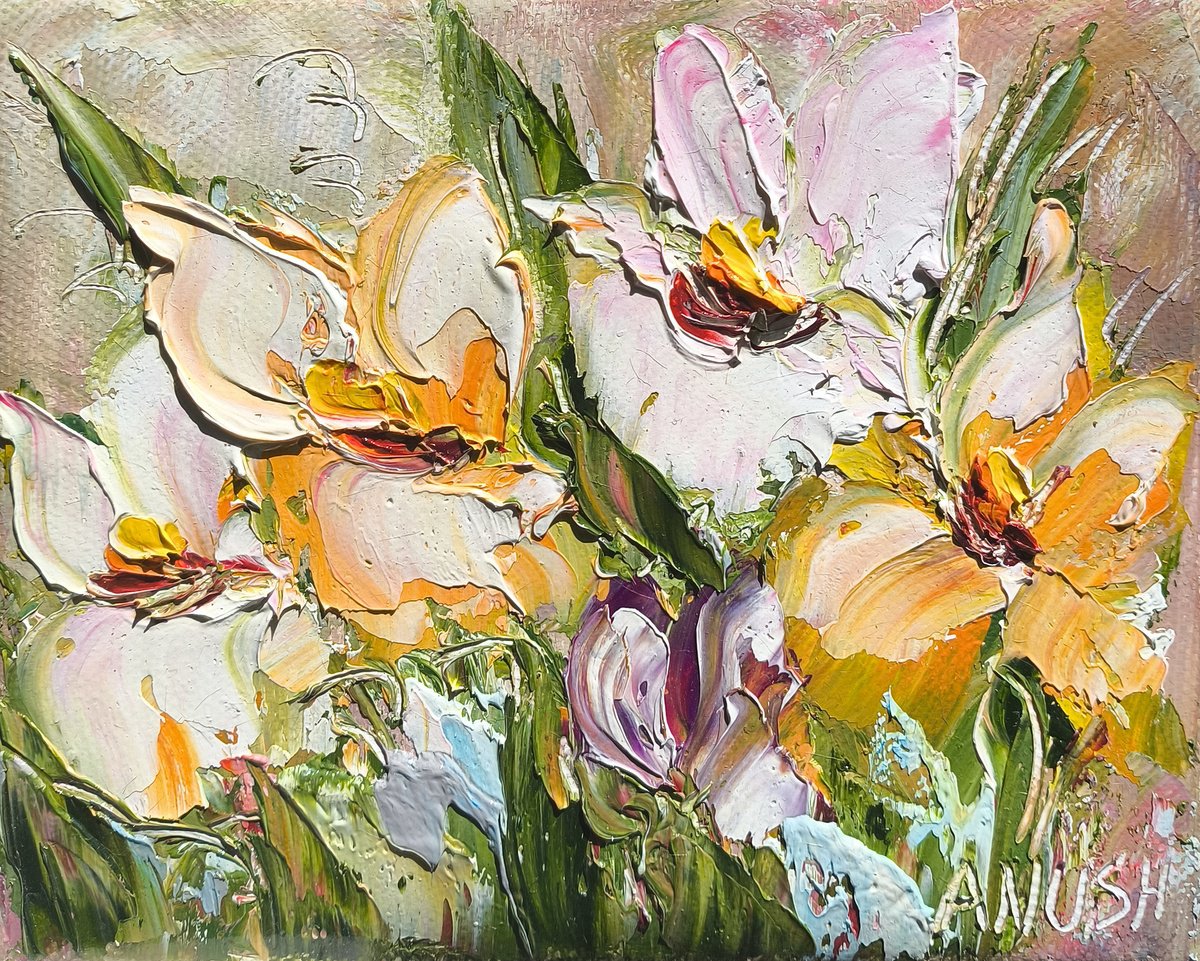 Impressionistic Botanical Oil Painting By Anush Emiryan, 8 X 6, Radiant Blossoms, Original Artwork