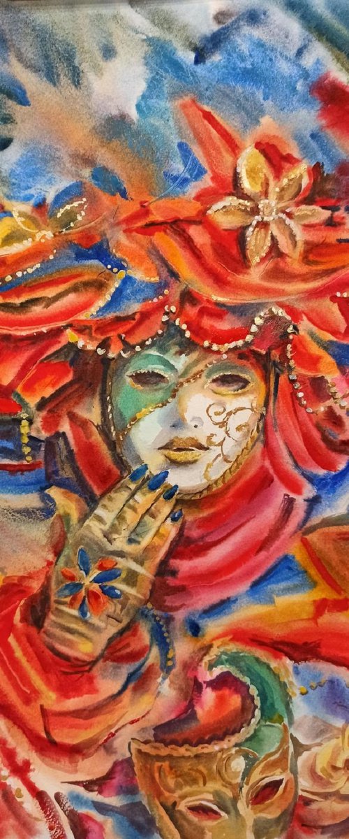 Red Venetian Mask. by Olga Drozdova
