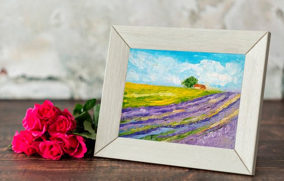 Lavender Painting Tuscany Original Art Barn Wall Art Field Artwork Oak Tree Painting Wildflower Landscape