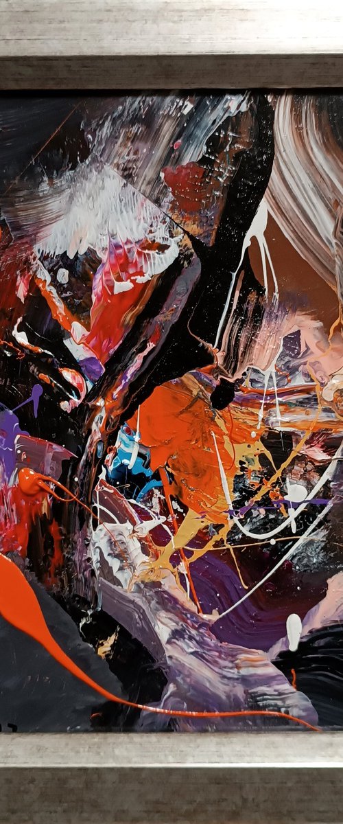 Small size framed colorfull abstract painting Silk road 1 by master Ovidiu Kloska by Kloska Ovidiu