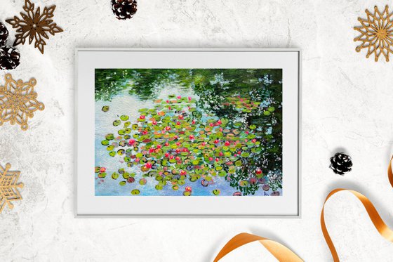 Water lilies paradise! Acrylic painting on handmade paper