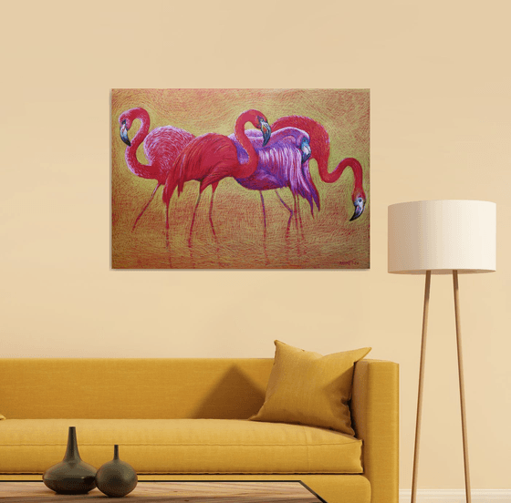 Flamingo on Gold -Blazing Gradient