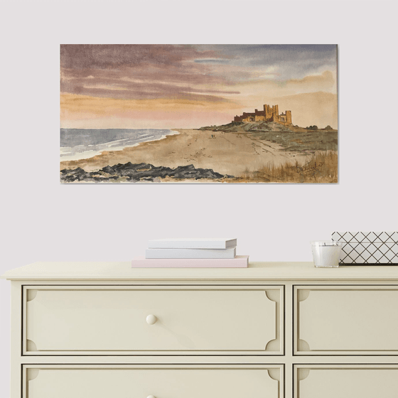 A Watercolour on Canvas!  Evening Glow at Bamburgh Castle