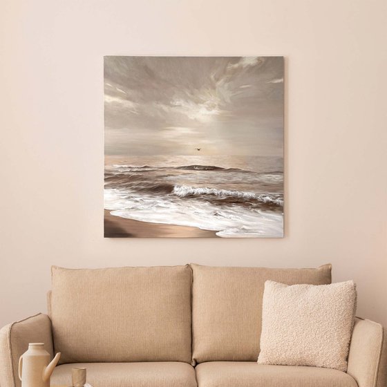 "Seaside 2" Grey beige sea oil art
