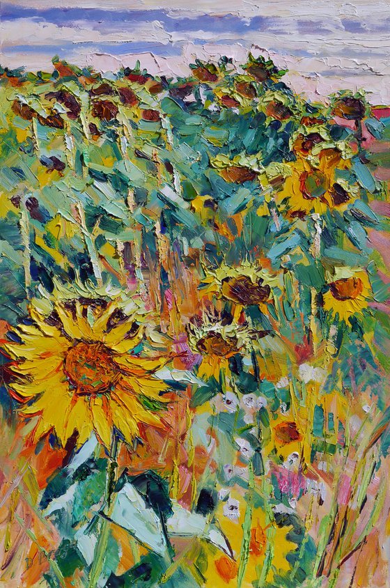 By a sunflowers field