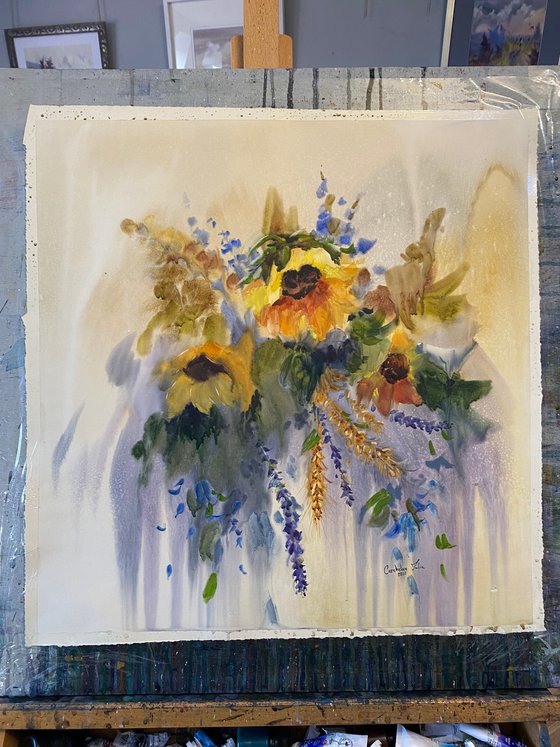 Watercolor “Still life. Flowers of Sun” perfect gift