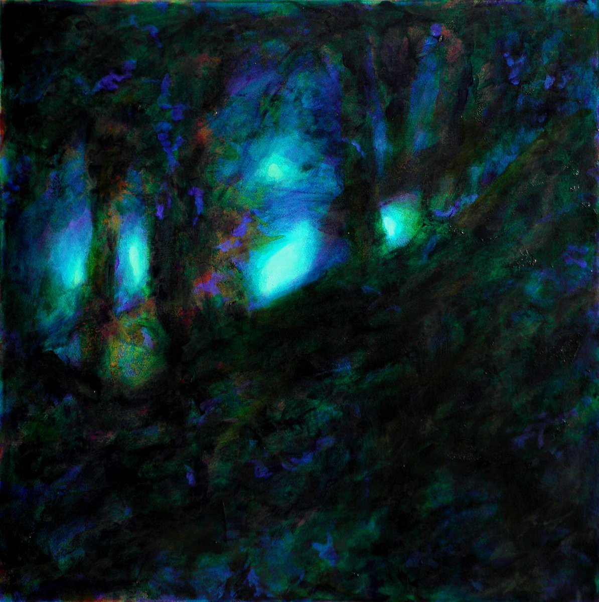 Impressionistic Landscape Acrylic Painting By Fabienne Monestier, 28 X 28, In The Woodland, Original Artwork