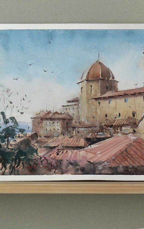 Volterra, Italy, watercolor on paper, 2023 by Marin Victor