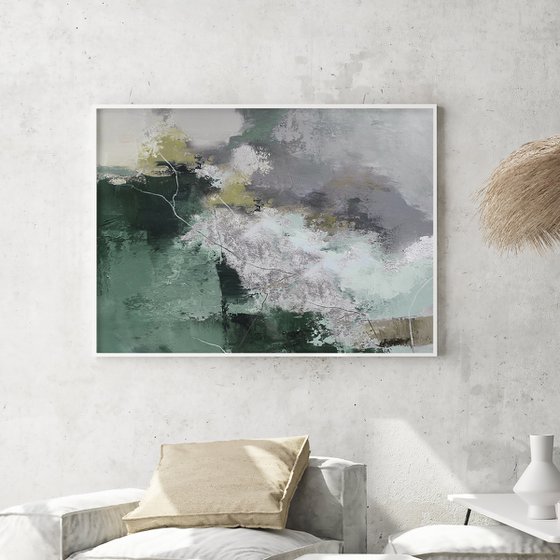 "Greenland 5" Green blue gray abstract art