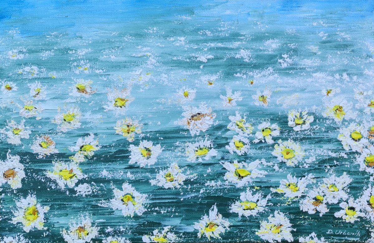 Impressionistic Botanical Oil Painting By Daniel Urbani?k, 12 X 8, Daisies 1, Original Artwork