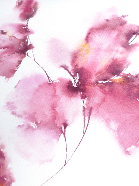 Soft pink flowers, watercolor painting "Sweet minutes"