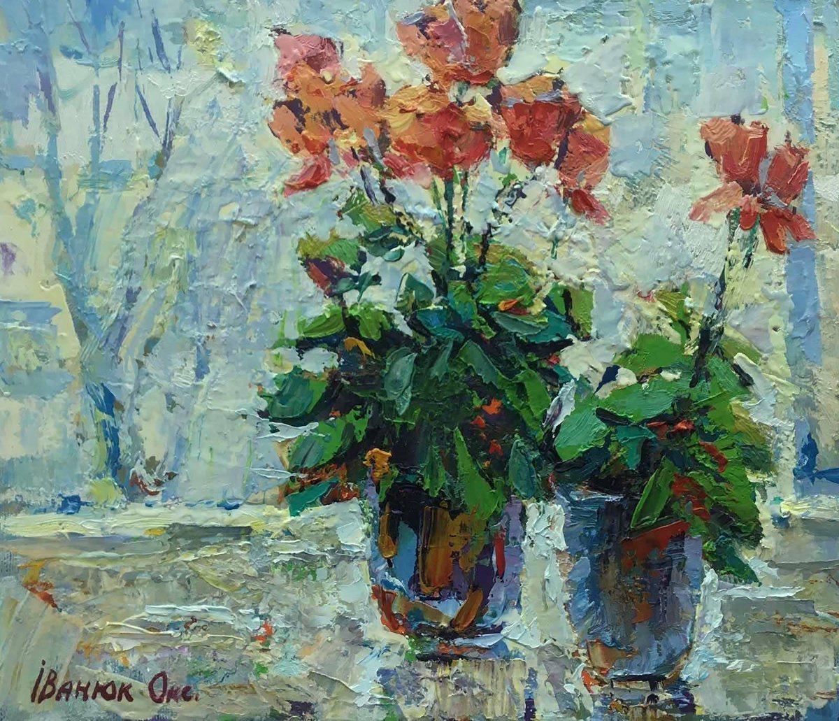 Impressionistic Botanical Oil Painting By Kalenyuk Alex, 14 X 12", Spring Is Outside The Window, Original Artwork