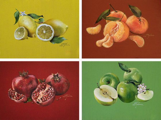 ''FRUITS ON A COLORFUL BACKGROUND"