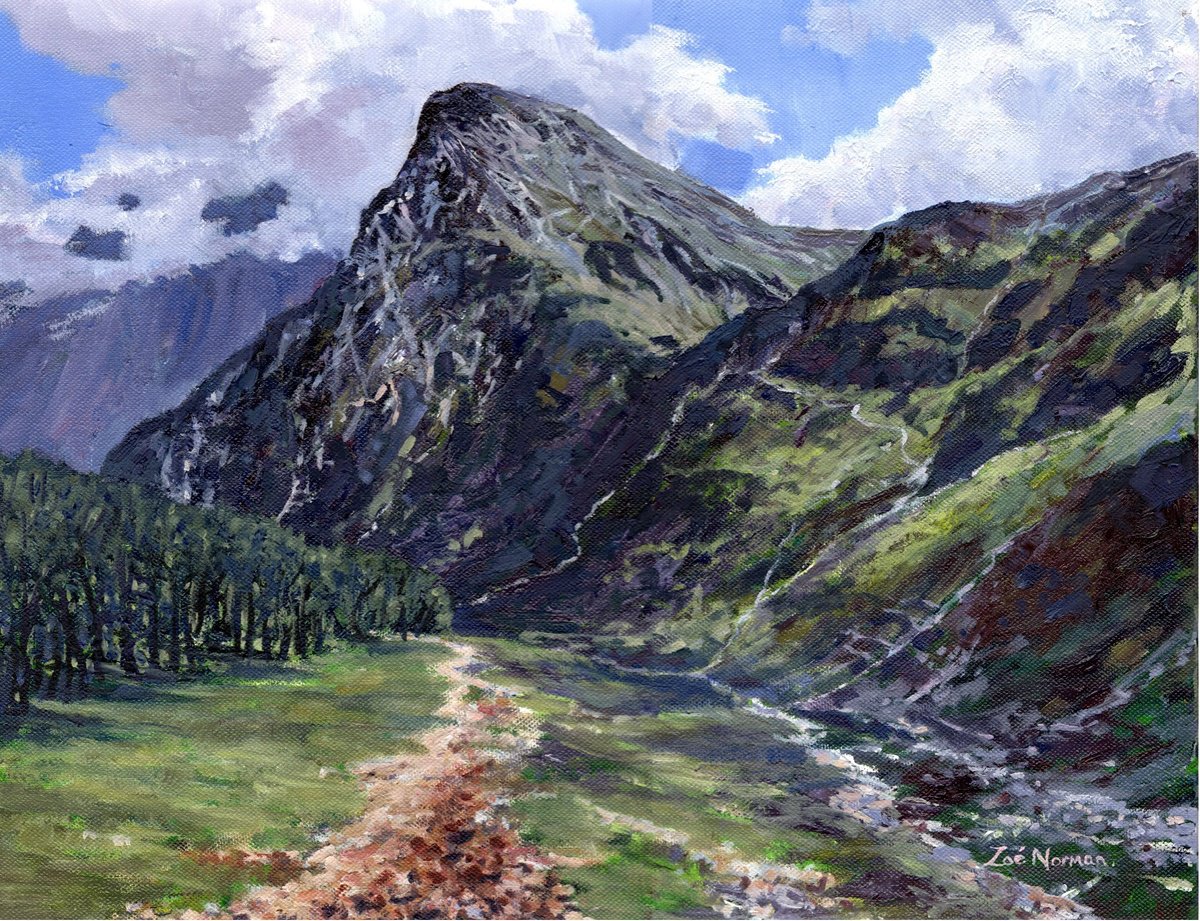 Impressionistic Landscape Oil Painting By Zoe Elizabeth Norman, 18 X 14", Mountain Path - Swiss Alps, Original Artwork