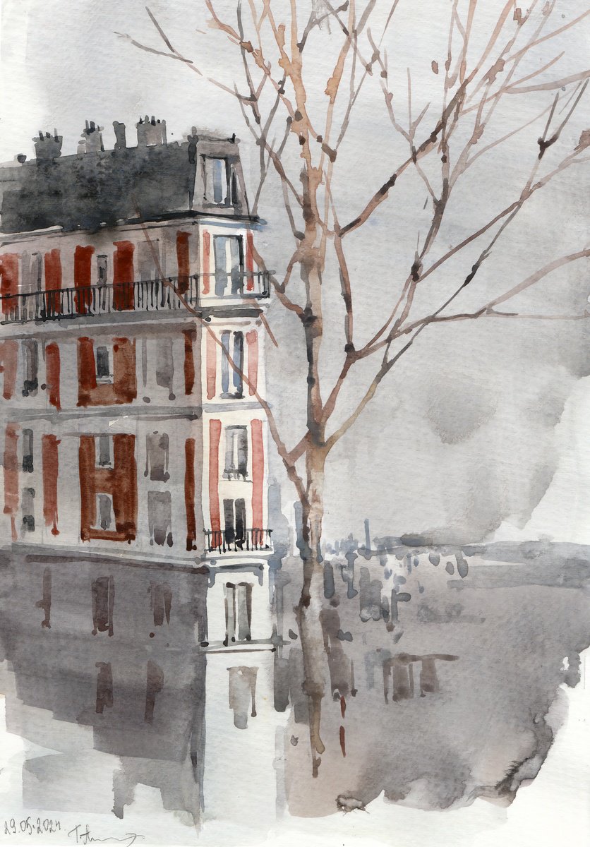 Impressionistic Cityscapes Watercolour By Tatiana Alekseeva, 8 X 12", One Day In Paris, Original Artwork