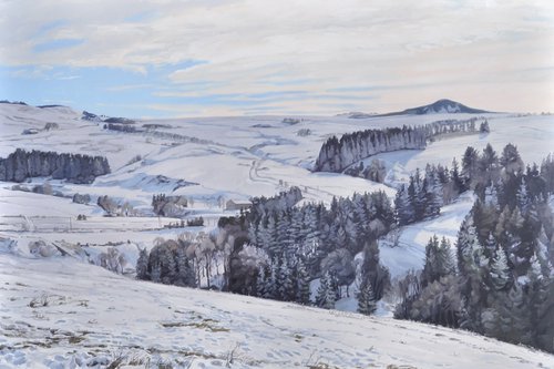 Morning sun on the snowy Mézenc mountains by ANNE BAUDEQUIN