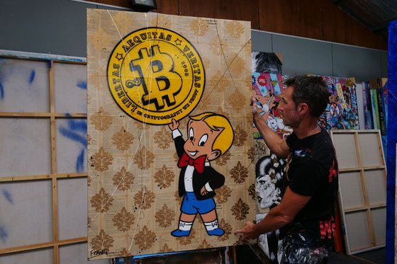 Bitcoin Features 140cm x 100cm Bitcoin Richie Rich Book Page Urban Pop Art