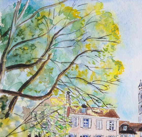Annecy Canal and Bell Tower