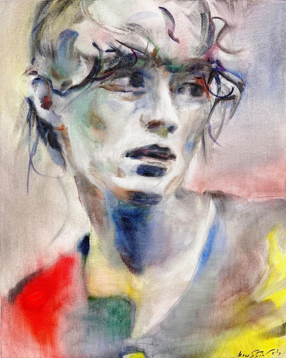 Impressionistic Portrait Oil Painting By Moussin Irjan, 16 X 20", Her Colors 40 X 50 Cm., Original Artwork