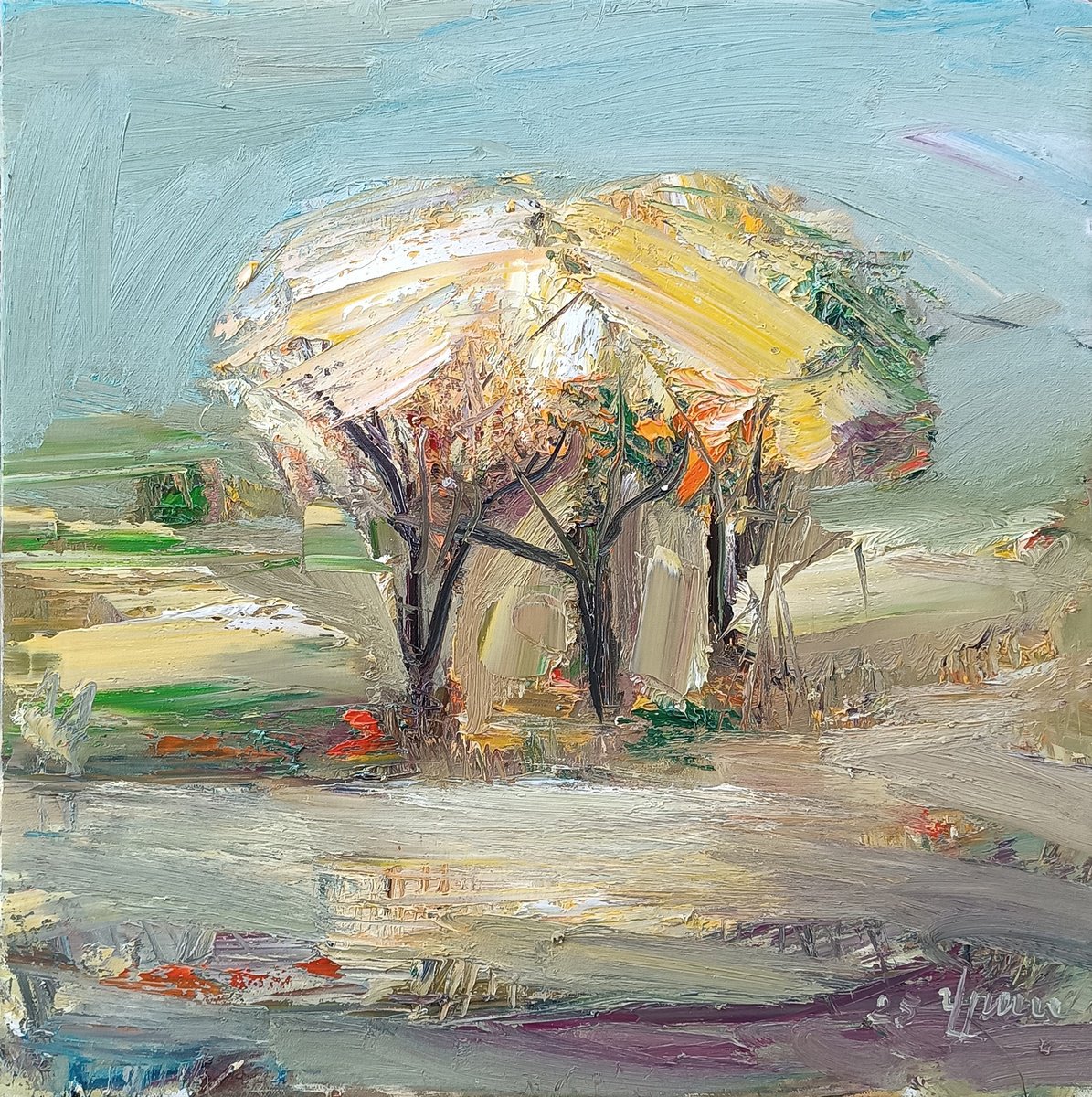 Impressionistic Landscape Oil Painting By Vlas Ayvazyan, 24 X 24", Breath Of The Meadow, Original Artwork