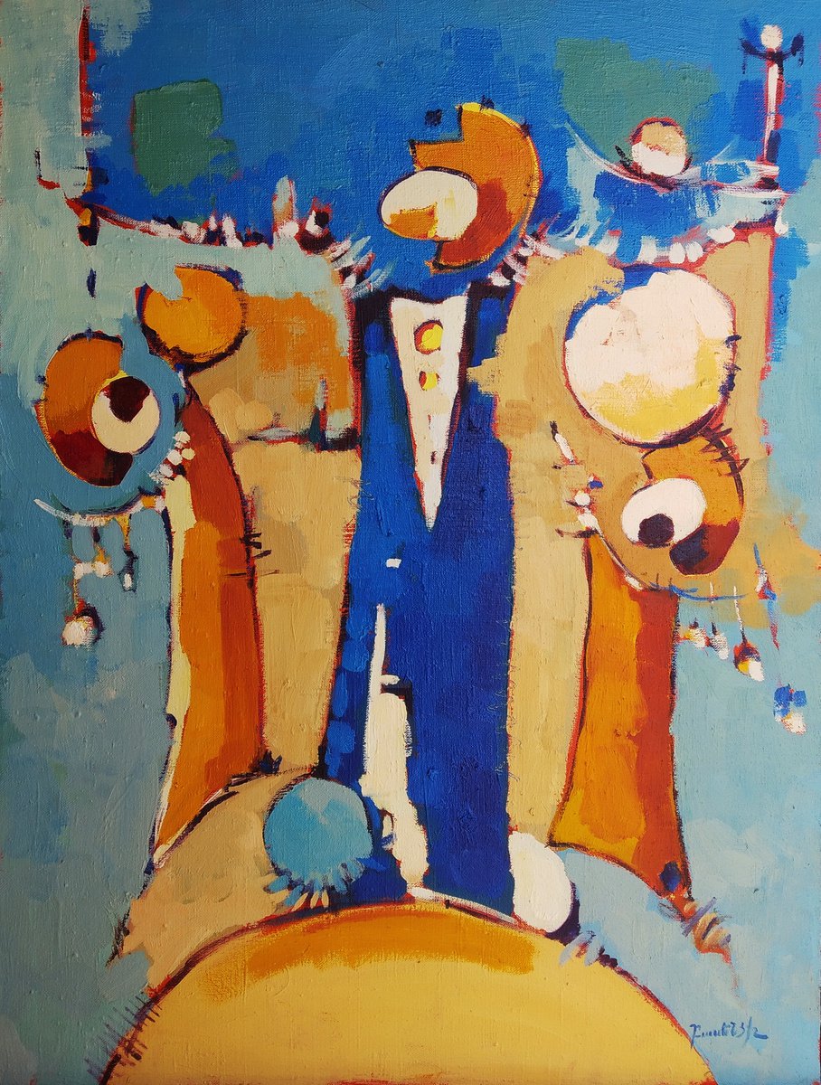 Abstract Portrait Oil Painting By Artyom Basenci, 24 X 31, Abstract - Pantomime (60X80Cm, Oil Painting, Ready To Hang), Artfinder