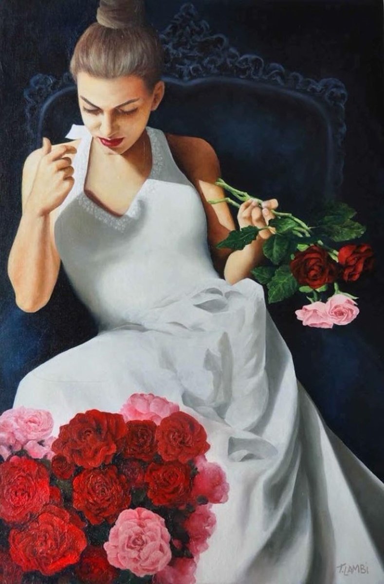 Photorealistic Portrait Oil Painting By Trisha Lambi, 26 X 38", Dreams Grow Wild, Original Artwork